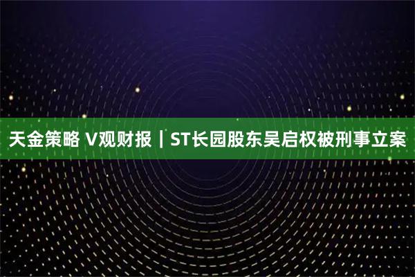 天金策略 V观财报｜ST长园股东吴启权被刑事立案